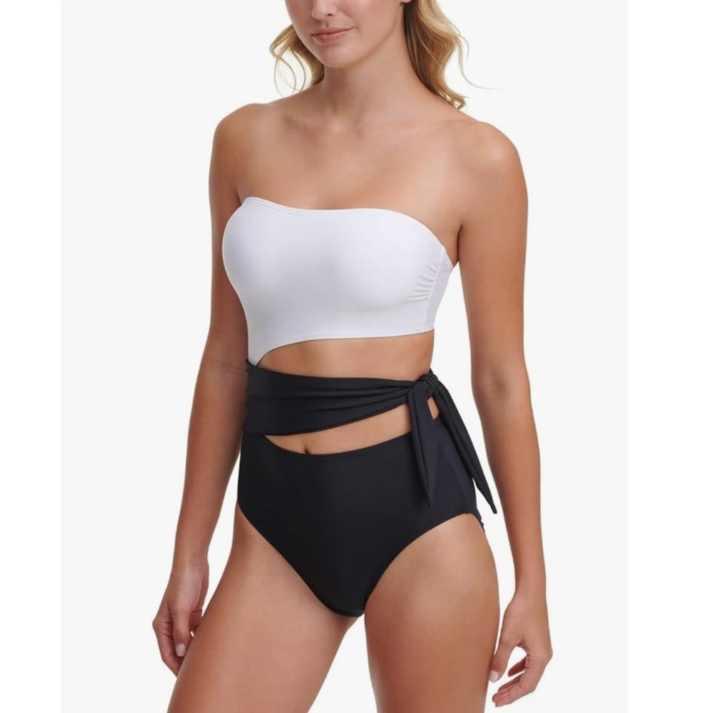 DKNY Stretch Convertible Mod. Coverage Cutout Bandeau One Piece Swimsuit Size 16